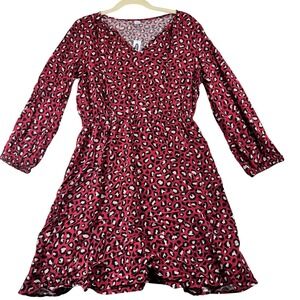 Old Navy Red Leopard Print Dress Long Sleeve Casual Dress‎ Medium NWT